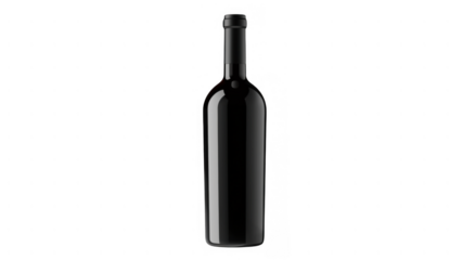 Sleek black wine bottle isolated on white background, created AI, PNG