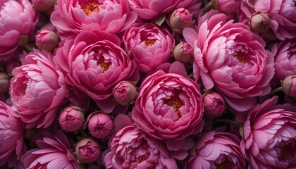 Retro Toned Pink Floral Background with Fresh Dark Peony Flower Buds