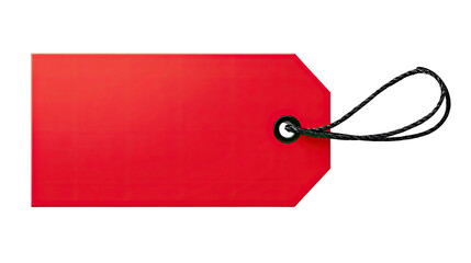 blank red price tag with black string on white background