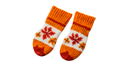 Colorful leaf-print socks for warmth, created with AI, PNG