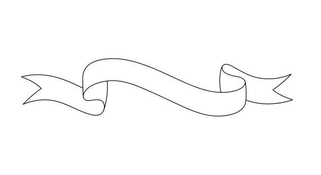 Decorative ribbon in outline style on white background  