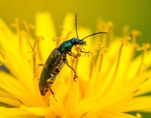 Close-up of beetle on dandelion