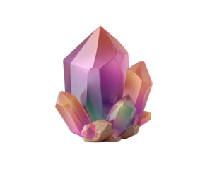 Colorful crystal shard, futuristic energy mineral, sci fi object with smooth geometric facets, glowing gradient hues, isolated on white, fantasy element, vibrant and magical
