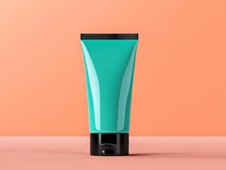 A realistic render of a vibrant teal hair dye tube, placed artistically against a neutral gradient backdrop
