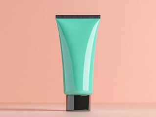A realistic render of a vibrant teal hair dye tube, placed artistically against a neutral gradient backdrop
