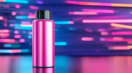A realistic render of a vibrant purple hair dye tube, placed elegantly on a brushed metal platform
