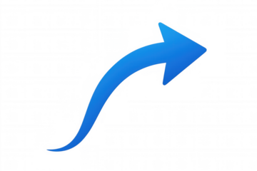 Navigating progress forward, blue curved gradient arrow icon indicating direction, sharing, and growth on transparent background
