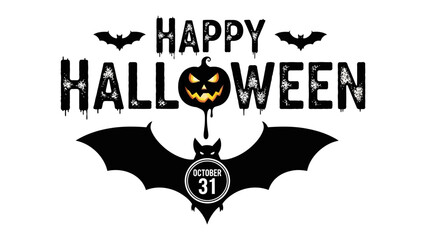 Happy Halloween: Capturing the spooky spirit of Halloween, the creative typography design showcases a carved pumpkin, surrounded by bats, all set against a festive and fun backdrop.