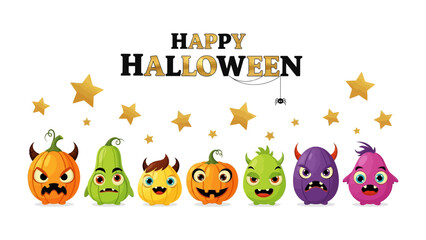 Happy Halloween Delight: A vibrant collection of adorable, cartoonish Halloween creatures and objects creating a festive atmosphere.