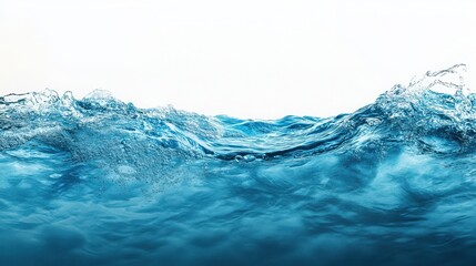 A captivating view of clear blue water with gentle waves against a pristine white background surface level
