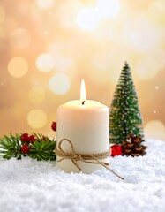 Christmas candle in snow
