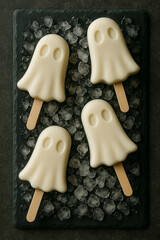White Chocolate Ghost Ice Cream Bars on Ice