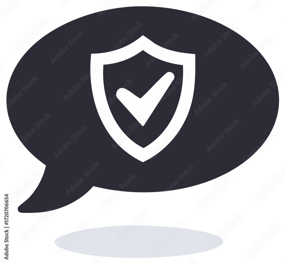 Aufkleber shield with checkmark icon in a speech bubble for secure communication and data protection