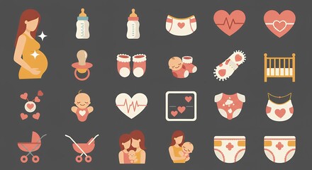 Baby items collection icons