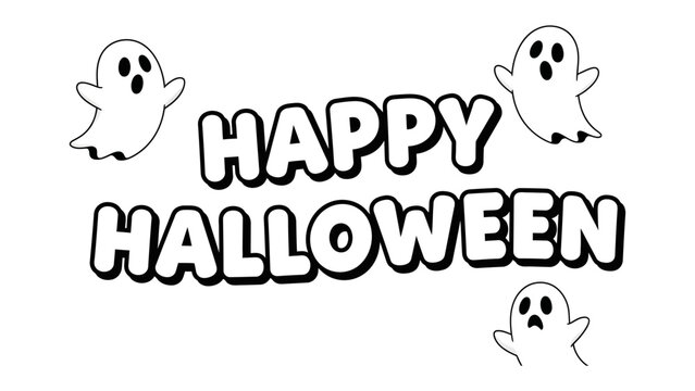 Happy Halloween: Ghosts surround the bold phrase Happy Halloween, inviting viewers into the festive spirit of the season. Embodying spookiness and joy. 