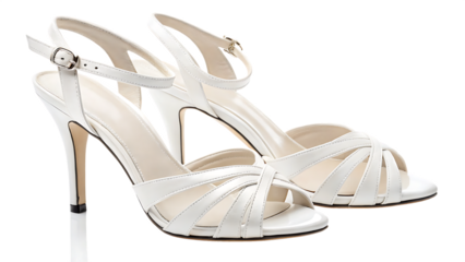 Ethereal elegance – a duet of white high-heeled sandals cut out on PNG. AI GENERATED.