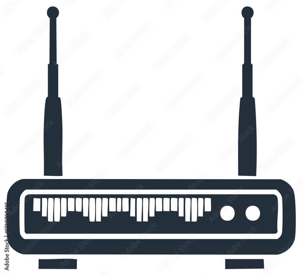 Poster wireless router modem icon with two antennas for internet access and network connectivity symbol
