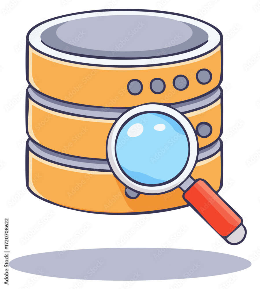 Poster database with magnifying glass icon symbolizing search and analysis