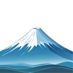 A highly detailed vector illustration of Mount Fuji's summit, showcasing rugged peaks and a clear sky in a bold blue and white palette with sharp outlines and realistic shading, perfect for travel pho