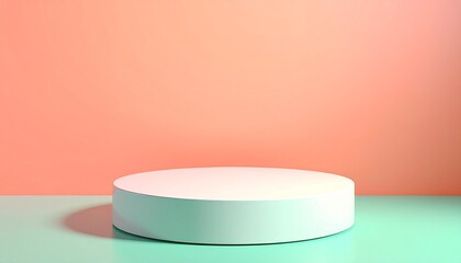 Abstract White Glossy Cylinder Podium with Peach to Mint Gradient