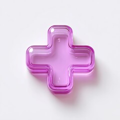 Fototapeta premium 3D rendered, translucent, pinkish-purple plus sign on white background