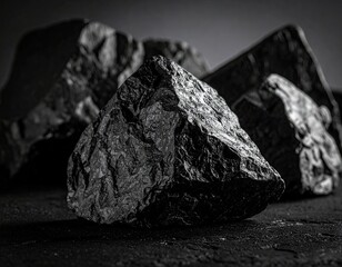 Dark Gray Rough Textured Stones on Black Background