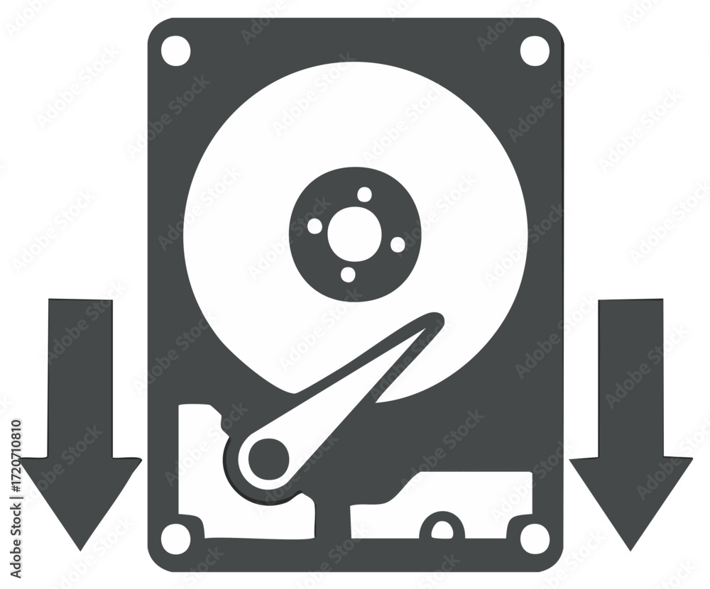 Poster computer hard drive data download icon with arrows for backup and storage solutions