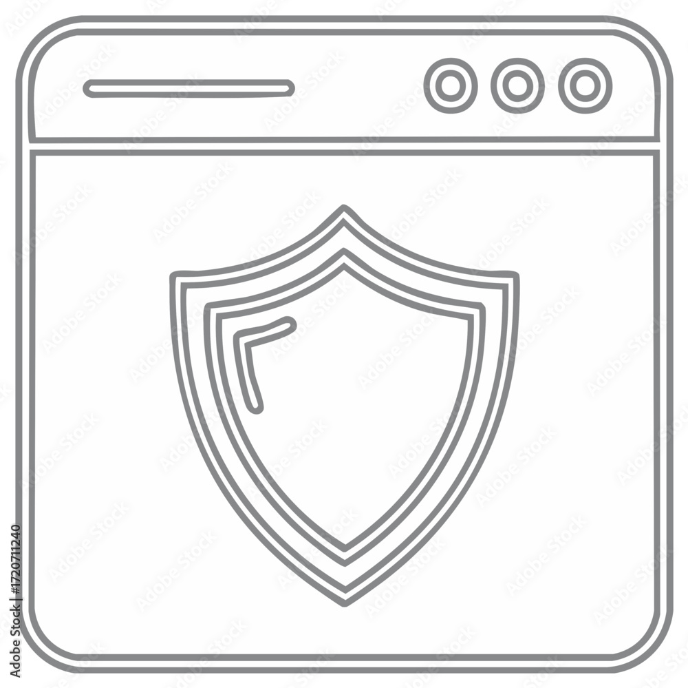 Poster web security shield icon protecting browser window computer outline