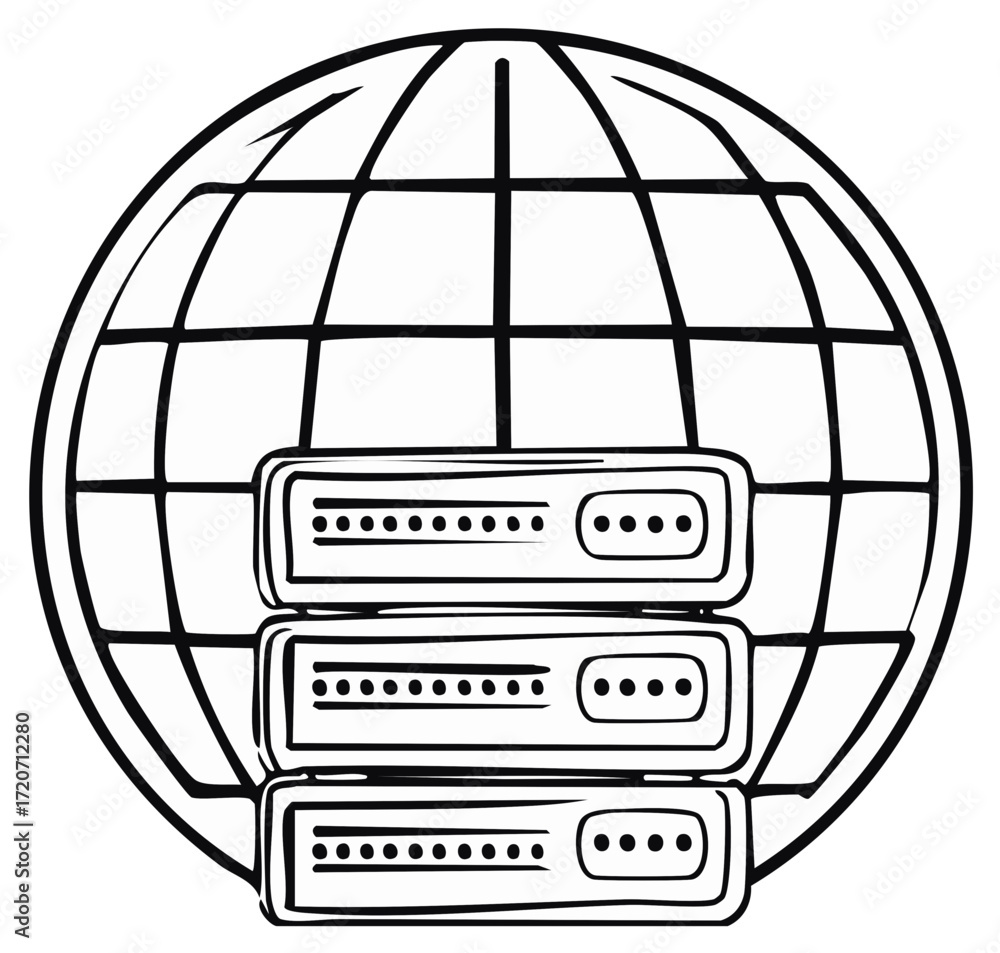 Poster global server network outline depicting data hosting and world wide web connection