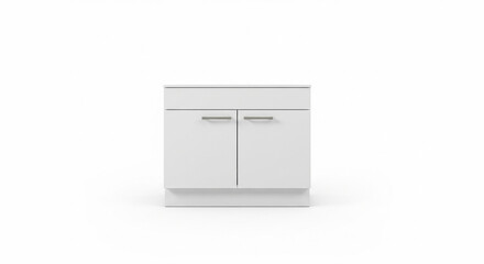 Modern White Kitchen Base Cabinet with Two Doors and Silver Handles, Offering Practical Storage on an Isolated transparent background.