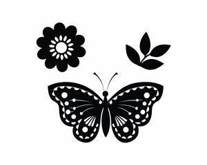 Butterfly on flower silhouette illustration isolated on white background