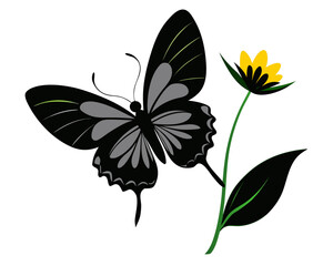 Butterfly on flower silhouette illustration isolated on white background