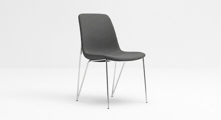 Fototapeta premium Sleek Modern Dining Chair in Dark Gray Fabric with Metallic Legs, Featuring a Minimalist and Functional Design on an Isolated transparent background.