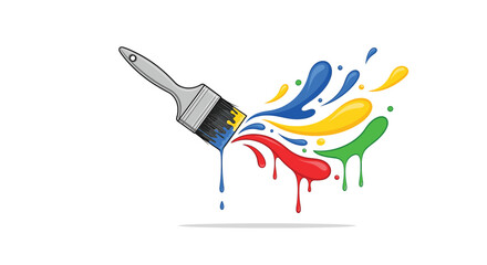 Paintbrush with Colorful Splatters: Artistic Expression, Creative Design, Bright Colors, Painter's Tool, Artistic Brush, Illustration, and Vibrant Visuals on White Background