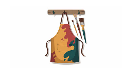 Artist's Apron and Brushes Hanging: A colorful, illustrative depiction of painting tools, ideal for creatives and artistic projects. Ready for your next art venture.