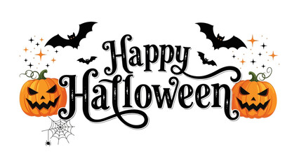 Happy Halloween Illustration: A festive illustration with pumpkins, bats, and a spiderweb captures the spooky essence of Halloween.