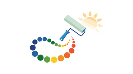 Paint Roller Sun Design with Gradient Color Swirl, Creative and Colorful Illustration for Artistic Concepts, Home Improvement, and Creative Projects With Sunny Theme.