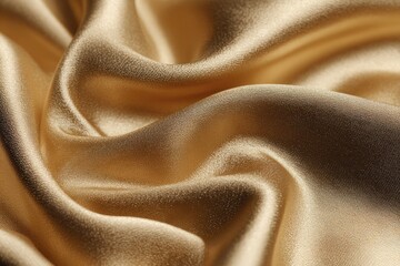 Closeup of draped, golden-beige silk fabric.  Soft, flowing folds
