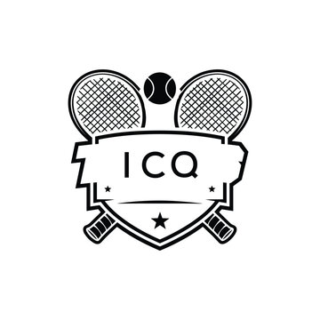 ICQ Tennis Company logo. ICQ Racket and Ball logo design for entrepreneur and business. ICQ Athletic Branding best icon.

