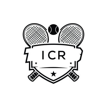 ICR Tennis Company logo. ICR Racket and Ball logo design for entrepreneur and business. ICR Athletic Branding best icon.

