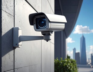 Security camera mounted on a city building
