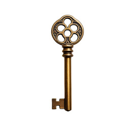 Antique key with ornate head, isolated on black