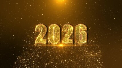 Glittering gold Class 2026 text black background sparkling effects. graduation invitations, Gold glitter shining light sparkles abstract celebration. Greeting festive card Merry holiday poster 3D 4K - Powered by Adobe