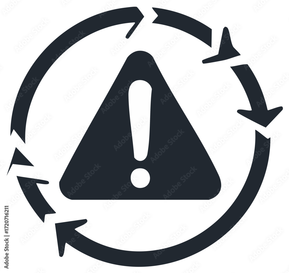Poster warning symbol with circular arrows indicating an alert cycle or process