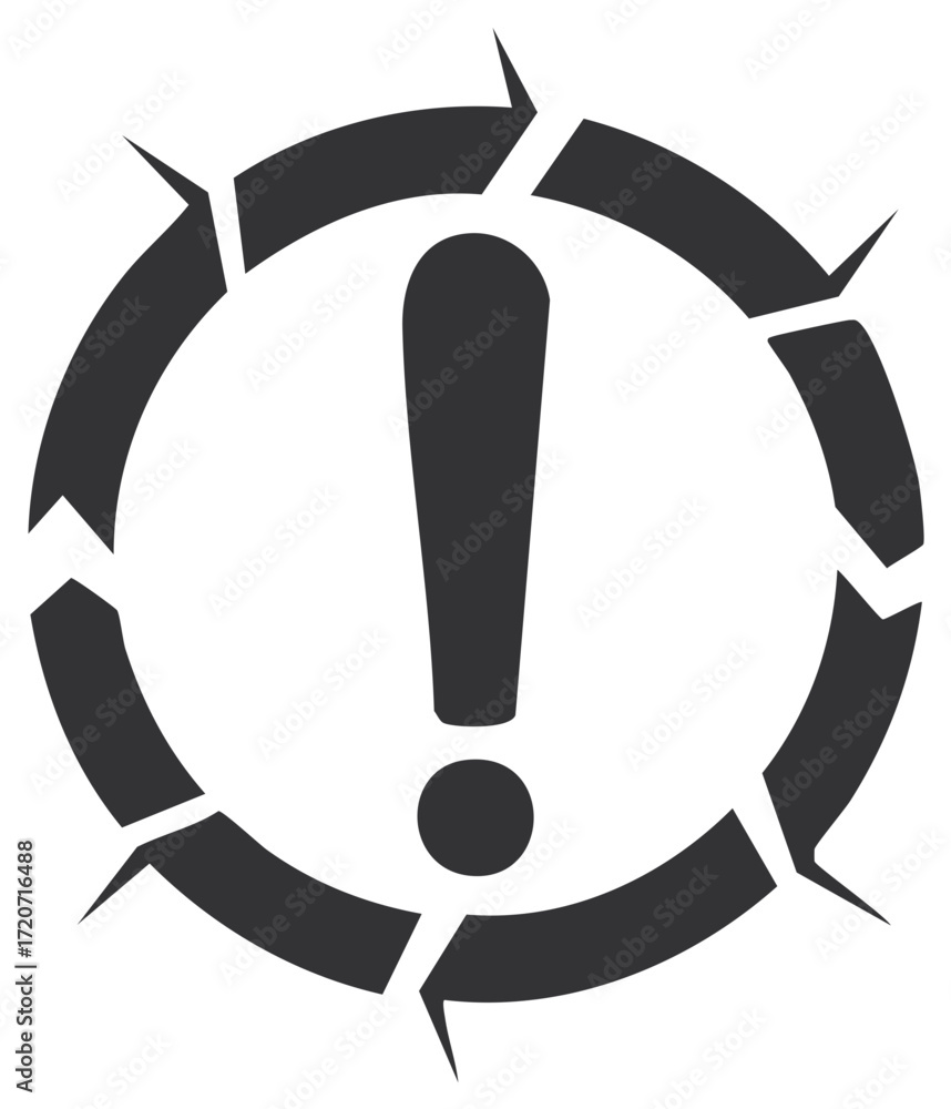 Poster exclamation mark within a jagged circle representing warning or critical alert