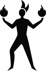 Fire juggler silhouette vector art illustration