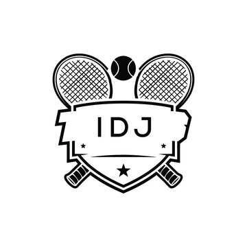 IDJ Tennis Company logo. IDJ Racket and Ball logo design for entrepreneur and business. IDJ Athletic Branding best icon.
