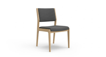 Modern Wooden Dining Chair with Grey Fabric Seating on Isolated transparent background