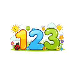 Vibrant cartoon numbers 1, 2, 3 with cheerful nature elements, ideal for early childhood education, playful learning, and teaching basic counting skills