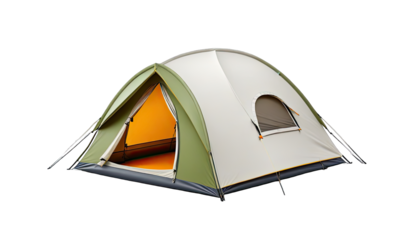 Beige and olive dome tent, isolated